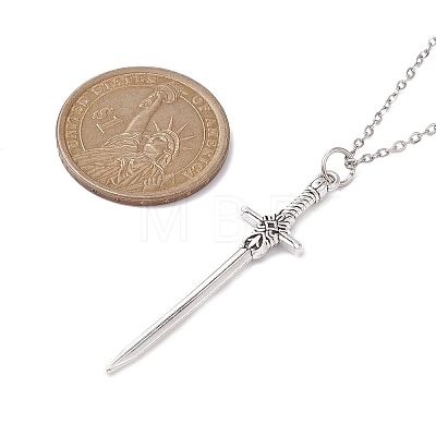 Alloy Sword Pendant Necklace with 304 Stainless Steel Cable Chains NJEW-JN04474-1