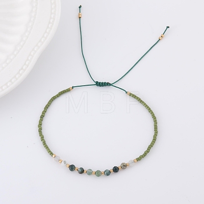 2mm Faceted Natural Green Aventurine Beaded Braided Adjustable Bracelets for Women PF2854-1-1