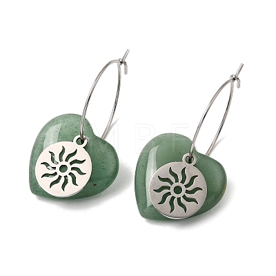 Natural Green Aventurine & 304 Stainless Steel Hoop Earrings for Women EJEW-G475-01P-06-1