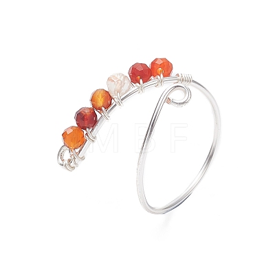 Natural Mixed Gemstone Round Beaded Open Cuff Rings RJEW-JR00566-1