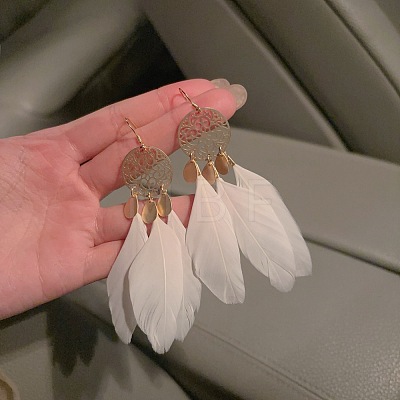 Feather & Alloy Dangle Earrings WGD8B51-01-1