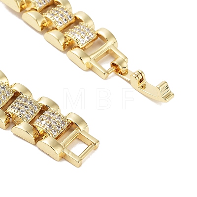 Rack Plating Brass Pave Clear Cubic Zirconia Rectangle Link Chain Bracelets for Women BJEW-R317-16G-1