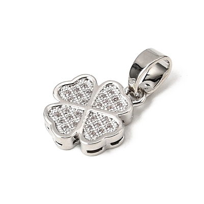 CZ Lucky Jewelry Brass Micro Pave Cubic Zirconia Four Leaf Clover Charms Pendants ZIRC-M011-18P-NR-1