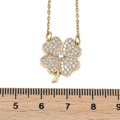 Brass Micro Pave Clear Cubic Zirconia Clover Pendants Necklaces NJEW-K280-02G-1