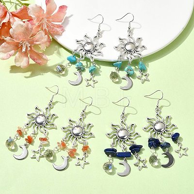 3 Pairs 3 Style Natural Mixed Gemstone Chips Chandelier Earrings EJEW-TA00337-1