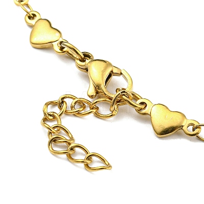 Enamel Flower & Heart Link Chain Bracelet BJEW-A142-05G-1