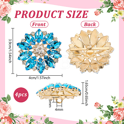 4Pcs Alloy & Glass & Rhinestone Shank Buttons BUTT-FG0001-63B-1