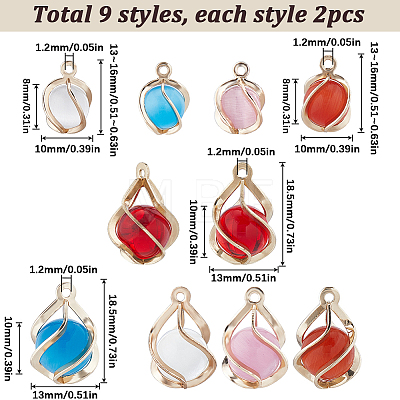 SUNNYCLUE 18Pcs 9 Styles Resin Imitation Cat Eye Pendants KK-SC0003-76-1