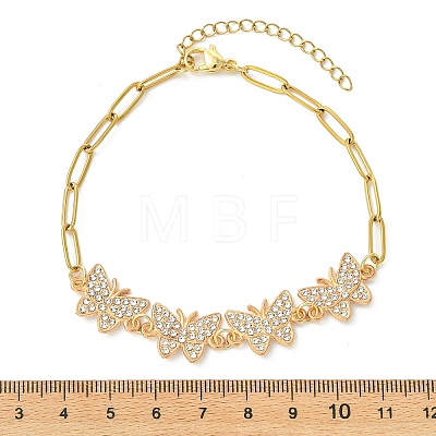 Alloy Full Crystal Rhinestone Butterfly Link Chain Anklets AJEW-AN00813-1
