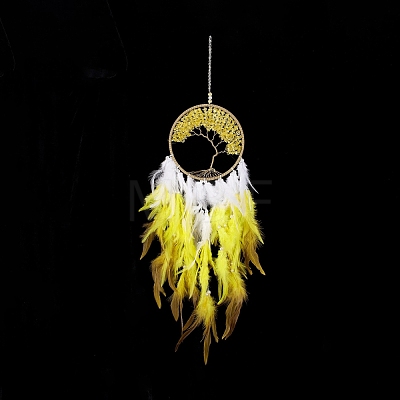 Iron Woven Web/Net with Feather Pendant Decorations AJEW-B017-12-1