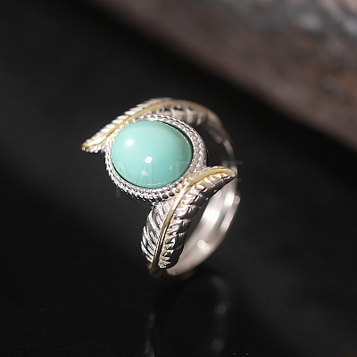 Oval Synthetic Turquoise Finger Rings FS-WGBAF9A-01-1