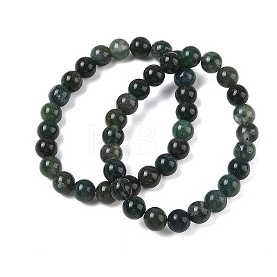 Natural Moss Agate Round Beaded Stretch Bracelets GG-CBA12F1-02A-08-1