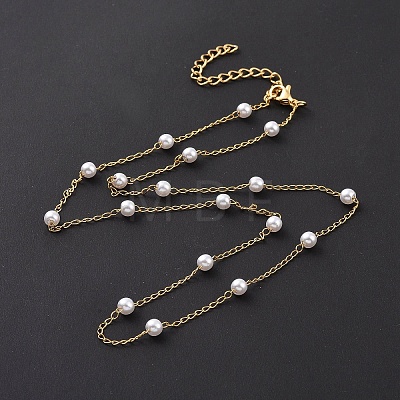 Vacuum Plating 304 Stainless Steel Beaded Necklaces NJEW-E064-06G-1