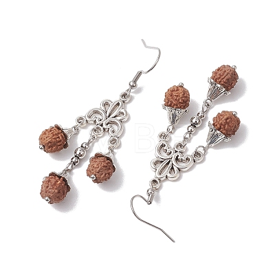 Natural Rudraksha Dangle Earrings EJEW-TA00537-1