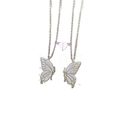 2Pcs Alloy Enamel Magnetic Luminous Butterfly Pendant Friendship Couple Necklaces FS-WG3F676-01-1