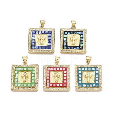 Brass Micro Pave Clear Cubic Zirconia Pendants KK-N254-216G-B-1