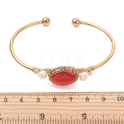 Wire Wrapped Natural Agate Cuff Bangles BJEW-TA00742-02-1