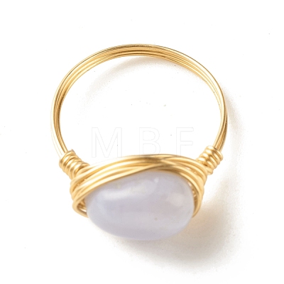 Natural Blue Lace Agate Oval Finger Rings RJEW-JR00441-02-1
