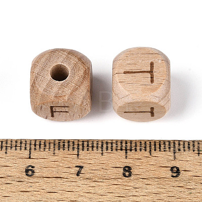 Engraved Beech Wood Beads WOOD-N022-08-1