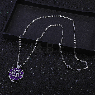 Alloy Hollow Flower Diffuser Locket Pendant Necklaces with Purple Velvet Aromatherapy Tablets Inside ZC3163-1