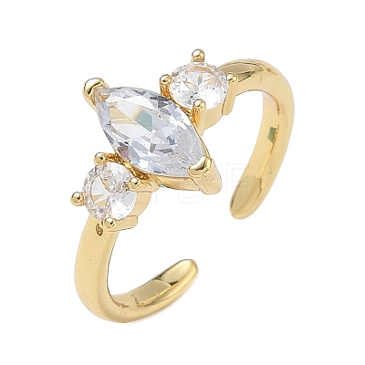 Brass Micro Pave Cubic Zirconia Cuff Open Rings for Women RJEW-L343-14G-04-1
