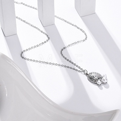 Anti-Tarnish 304 Stainless Steel & Plastic Pearl Paw Print Pendant Cable Chain Necklaces for Women STAS-Z114-16P-1