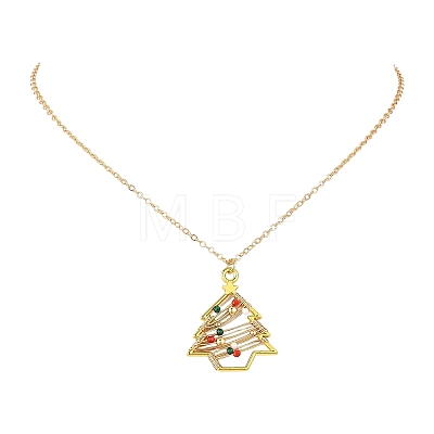Zinc Alloy Glass Colorful Christmas Tree Pendant Brass Cable Chain Necklaces NJEW-TA00267-1