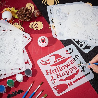 Halloween 16 Pcs 16 Styles PET Plastic Hollow Out Drawing Painting Stencils Templates DIY-WH0349-58-1