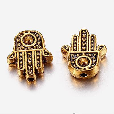 Tibetan Style Alloy Hamsa Hand/Hand of Fatima/Hand of Miriam Beads TIBEB-7722-AG-RS-1