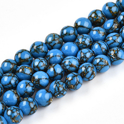 Synthetic Gold Line Turquoise Beads Strands G-A255-A03-02A-1