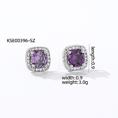 Elegant Zircon Square Stud Earrings for Women TY1635-11-1