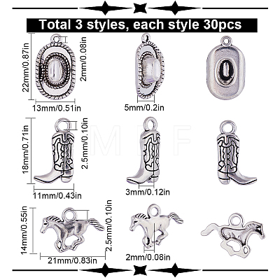 90Pcs 3 Style Tibetan Style Alloy Pendants FIND-SC0005-88AS-1