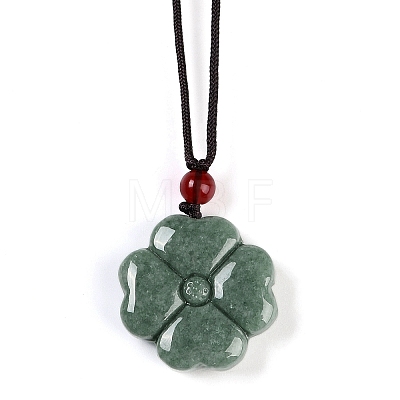 Natural Jadeite Carved Clover Pendant Necklaces NJEW-F321-01-1