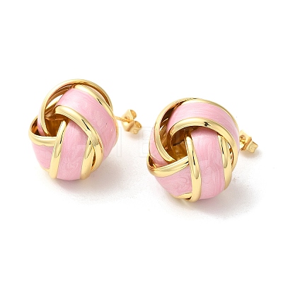 Real 18K Gold Plated Brass Enamel Stud Earrings for Women EJEW-M251-09G-04-1