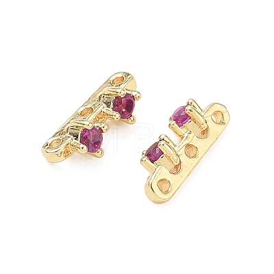 Brass Pave Magenta Cubic Zirconia 3-Hole Spacer Bars KK-C172-05G-1