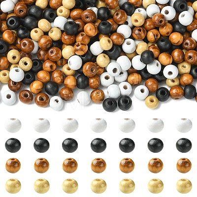 500Pcs 5 Colors Natural Wood Beads WOOD-YW0001-99-1