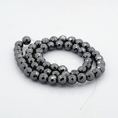 Faceted Round Non-magnetic Synthetic Hematite Beads Strands G-P061-60-3mm-1