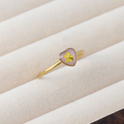 Adjustable 304 Stainless Steel & Resin & Dried Flower Cuff Open Rings FS-WGEFF9F-08-1