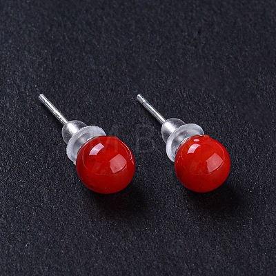 Round Lampwork Ball Stud Earrings EJEW-F247-01-1