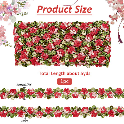 3D Flower Embroidery Polyester Lace Trim SRIB-WH0011-141D-1