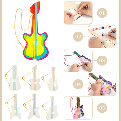 12Pcs 6 Styles Unfinished Wooden Guitar Pendants for Painting Arts WOOD-ME0001-22-1