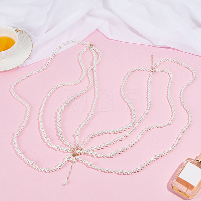 1Pc Plastic Round Imitation Pearl Beaded Tassel Waist Chains for Women AJEW-ME0003-16-1