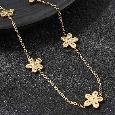 304 Stainless Steel 5-Petal Flower Link Chain Necklaces NJEW-G184-03G-1