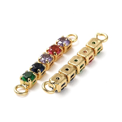 Rack Plating Brass Pave Cubic Zirconia Connector Charms KK-D044-01B-G-01-1