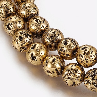 Electroplated Natural Lava Rock Beads Strands G-P400-05-1