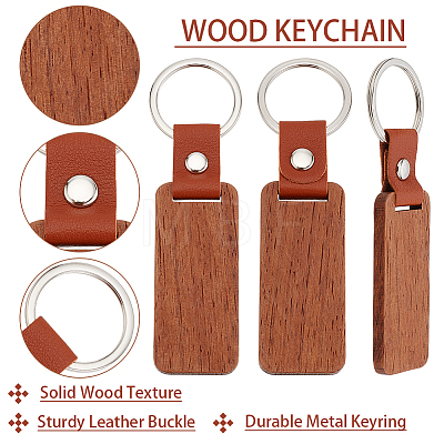 Rectangle Wood Blank Pendant Keychain FIND-WH0016-44-1