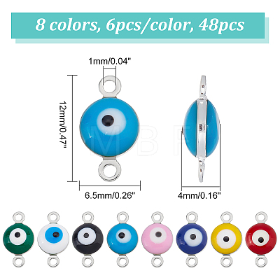 SUPERFINDINGS 48Pcs 8 Colors 925 Sterling Silver Plated Brass Enamel Connector Charms FIND-FH0004-07-1