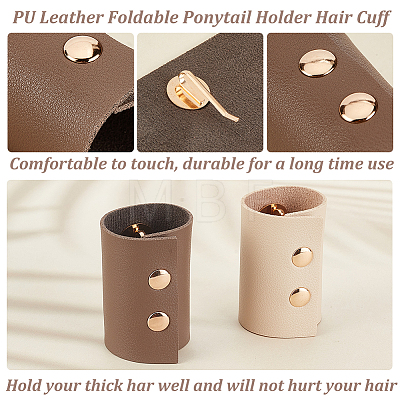 Olycraft 2Pcs 2 Colors PU Leather Foldable Ponytail Holder Hair Cuff OHAR-OC0001-05A-1