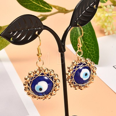 Evil Eye Flat Round Lampwork Dangle Earrings for Girl Women X1-EJEW-JE04677-1