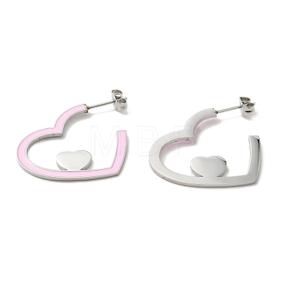 304 Stainless Steel Heart Stud Earrings EJEW-Z028-01P-1